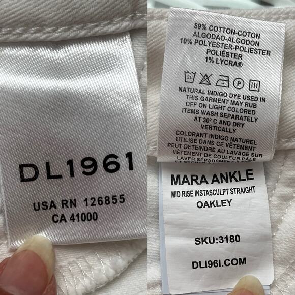 DL1961 Denim Mara Straight Mid Rise Instasculpt Ankle in white Milk, size 27 - Picture 14 of 15